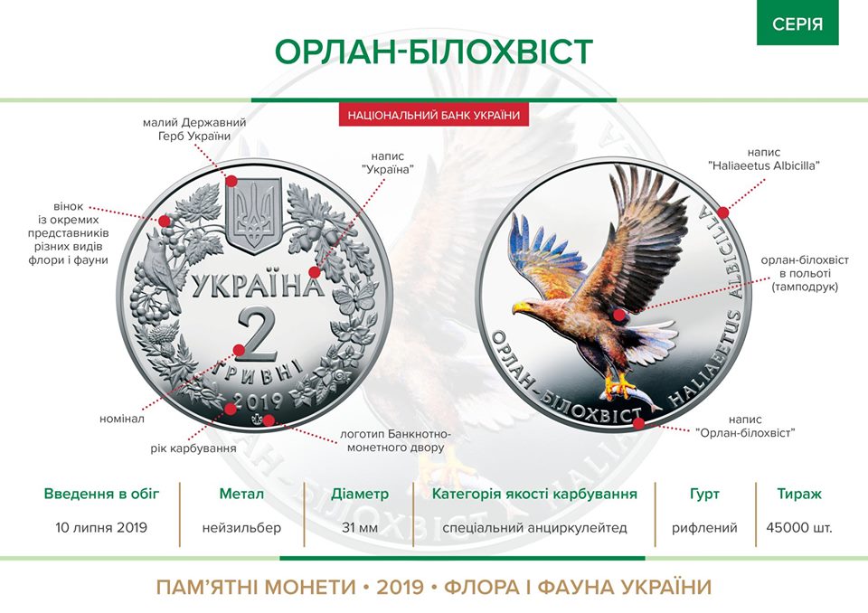 Монета 2 грн. Орлан -білохвіст
